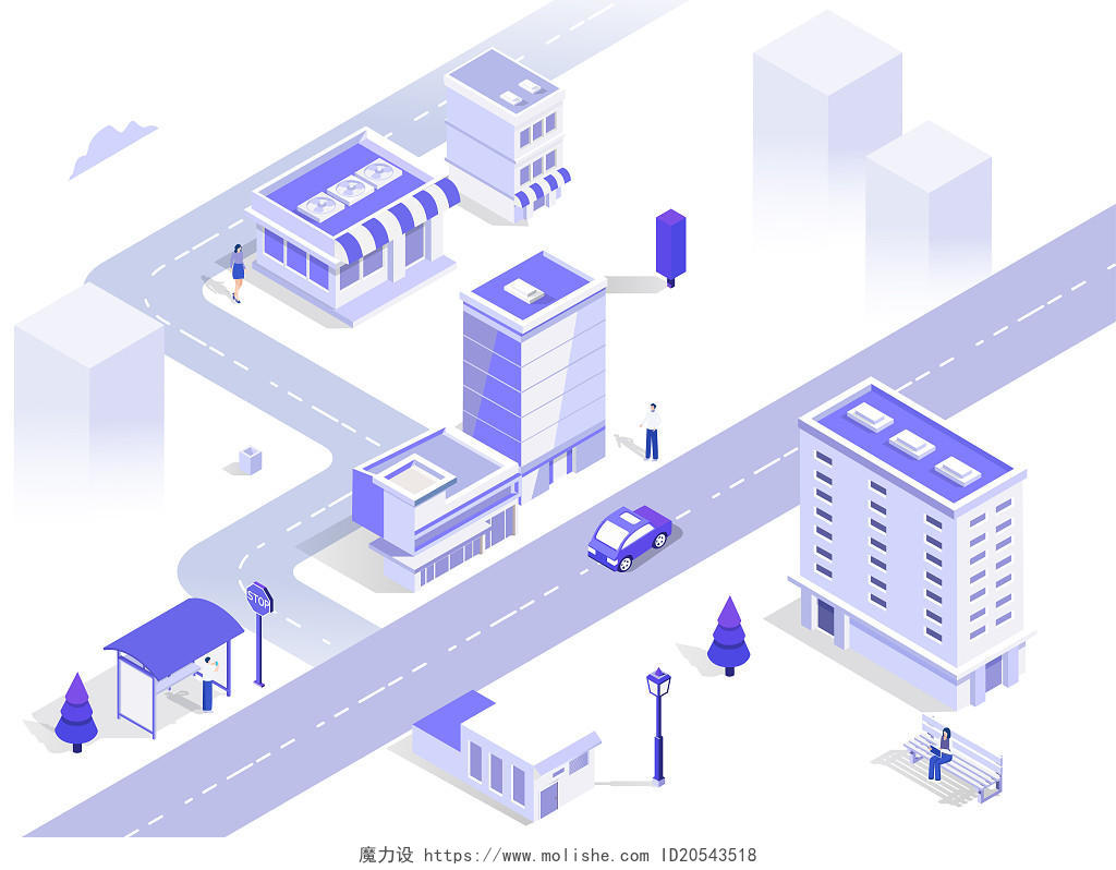 智慧城市网络科技未来文明扁平楼房图标渐变元素电商PNG素材25D